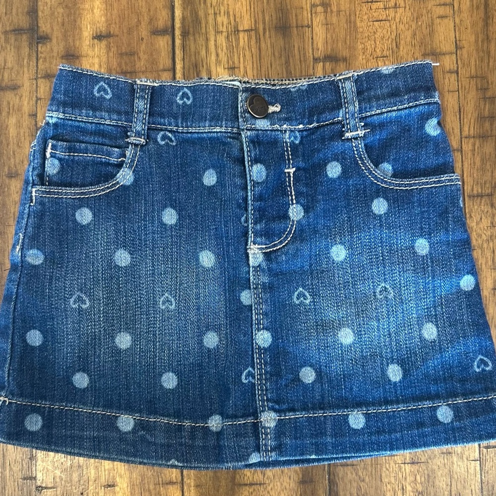 Old Navy Girls' Blue Polka Dot and Heart Denim Skirt